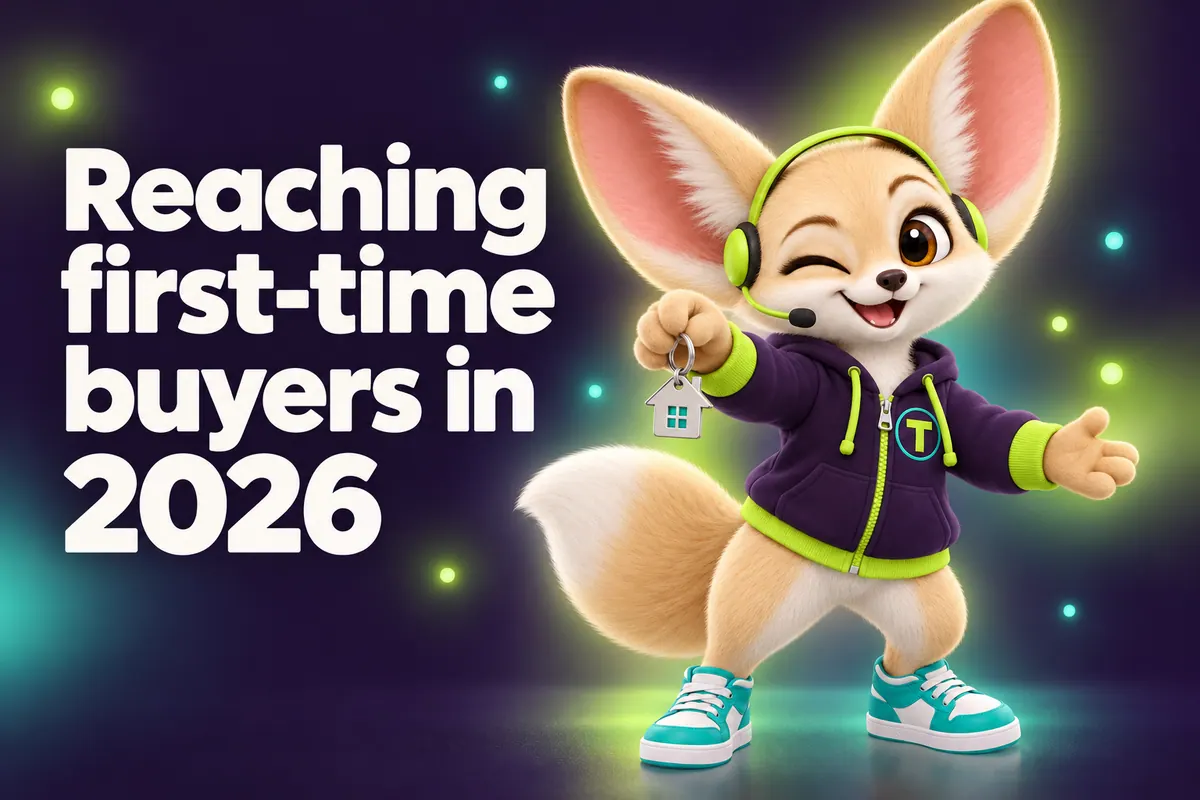 Blog cover: Tenzo the fennec fox handing over a small house key — Reaching first-time buyers in 2026