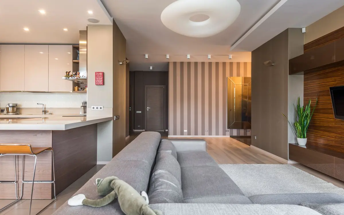 A modern open-plan living room and kitchen